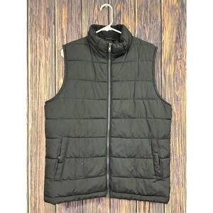 Gap Puffer Vest Mens M Black Sleeveless Full Zip Snap Pocket Quilted Jacket